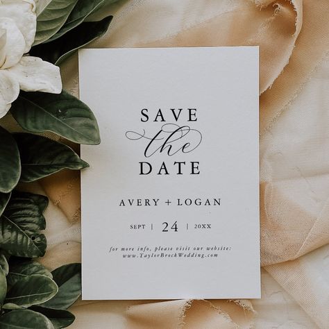 Elegant Script Save the Date Announcement Card  Zazzle Fairytale Font, Fancy Typography, Sabe The Date, Font Minimalist, Save The Date Simple, Safe The Date, Wedding Announcement Cards, Save Our Date, Black And White Wedding Invitations