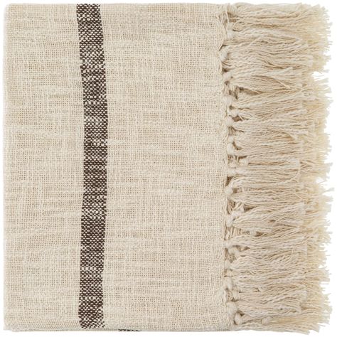 This Briar Throw is the perfect addition to any cottage-style home. Woven with 100% cotton, this throw is lightweight and soft to the touch. The fringe gives it a unique look that will add texture and personality to any room. Cream Throw Blanket, Mcgee And Co, Beige Throws, Cream Throw, Striped Throw Blanket, Cottage Style Home, Striped Throw, Surya Rugs, Cozy Throw Blanket