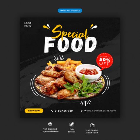 Food menu social media instagram post te... | Free Psd #Freepik #freepsd #banner #food #menu #sale Restaurant Banner, Food Social Media Post, Dessert Restaurant, Restaurant Social Media, Food Promotion, Facebook Cover Design, Food Banner, 광고 디자인, Food Menu Design