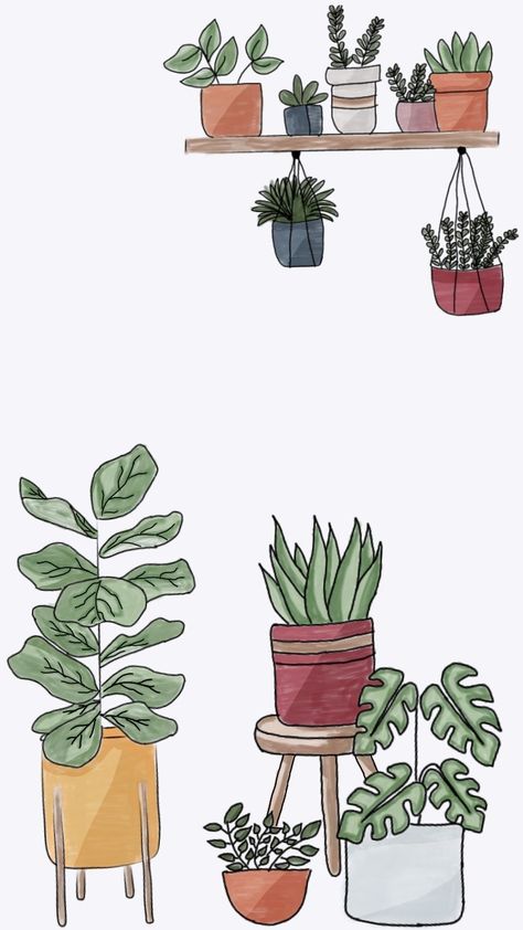 Plants minimalistic Plant Decor Drawing, Drawing Ideas Easy Plants, Minimal Plant Drawing, Plants In Pots Drawing, Plants On Shelf Drawing, Plant Shop Drawing, Flowers And Plants Drawing, Plant Doodles Aesthetic, Plant Room Drawing