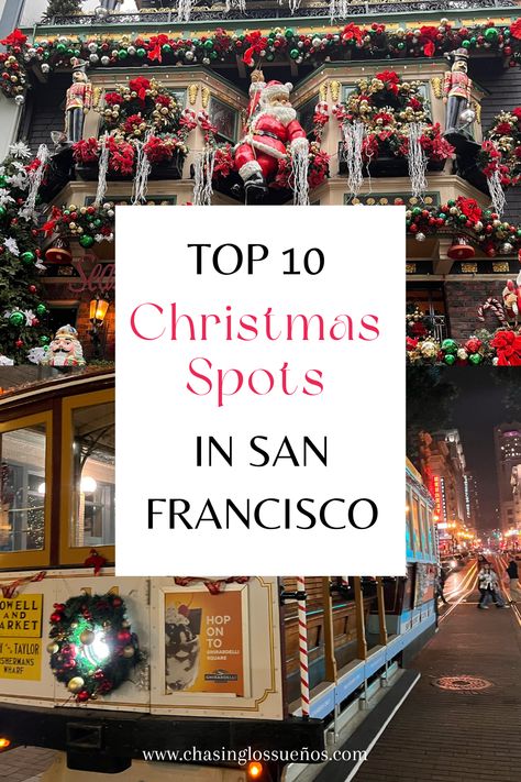 Top 10 spots to go to during Christmas in San Francisco. From the most infamous Christmas trees to a swing tucked away in the streets of San Francisco. San Francisco Christmas, Travel San Francisco, Christmas In San Francisco, Best Christmas, Holiday Travel, Christmas Spirit, The Christmas, Christmas Fun, The City