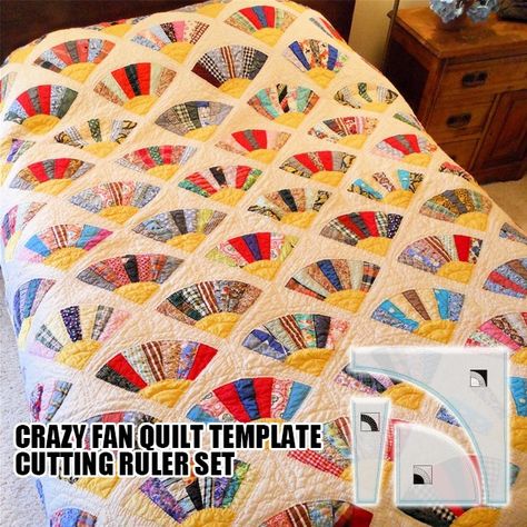 ✨✨The Fan Quilt Template Set include... - Crafthhouse Sewing Crazy Quilt Templates, Fan Quilt, Crazy Quilts Patterns, Satin Quilt, Ruler Set, Crazy Fans, Quilting Templates, Scrap Quilt Patterns, Diy Fan