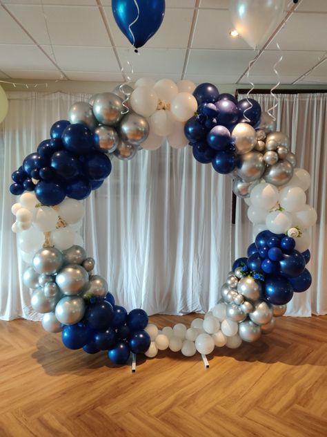 Royal Blue And Silver Balloon Garland, Navy And Silver Balloon Garland, Police Gala Decorations, Blue And Silver Balloon Decorations, Balloon Garland For Men, Blue Balloon Decorations, Birthday Balloon Decoration, Gala Decorations, Birthday Decorations At Home