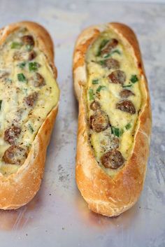 Egg Boats Recipe, Sourdough Baguettes, Egg Boats, Resep Sandwich, Delicious Healthy Breakfast, Breakfast Muffin, Breakfast Muffin Recipes, Sausage And Egg, Think Food