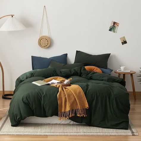 PRICES MAY VARY. 100% Jersey Knit Cotton ♥♥♥ Modern Soft 100% Jersey Knit Cotton Dark Green Duvet Cover Sets With Zipper Closure and Corner Ties. This bedding set is only a cover for duvet, not comforter set, no comforter or fluffy insert included. 【Premium Material】-- Modern full size olive green duvet cover sets are made of 100% jersey knit cotton fabric and feature OEKO-TEX Standard 100 Certified, natural and healthy, super soft, breathable, comfortable and skin-friendly. 【Package and Size】-- Dark Green Duvet, Green Duvet Cover, Green Bedding Set, Green Comforter, Green Duvet, Green Duvet Covers, Luxury Bedding Set, Farmhouse Bedding, Floral Duvet Cover