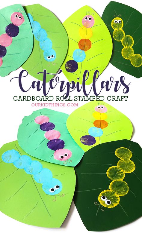 Cardboard Roll Stamped Caterpillar Craft May Art Crafts For Preschool, Garden Arts And Crafts Preschool, April Craft Ideas For Kids, Spring Animals Preschool Crafts, Catapiller Crafts Preschool, Insects Art For Toddlers, Butterflies Art Preschool, Caterpillar Crafts For Preschoolers, Preschool Caterpillar Craft