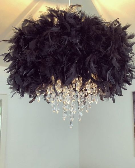 Black Feather Chandelier Light Shade Peach Chandelier, Feather Light Shade, Grey Chandelier, Feather Chandelier, Feather Lamp, Beaded Lampshade, Salon Suites Decor, Girly Apartment Decor, Ceiling Murals