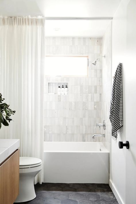 Shower Curtain Alternative, Flip Ideas, Built In Dresser, Condo Remodel, Hall Bathroom, Bathroom Reno, Basement Bathroom, Upstairs Bathrooms, Bathroom Inspo