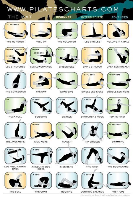 Mat Poster for Studio or Home Use-Get in Shape with These Pilates Exercises #Pilates Beginner Pilates, Workout Man, Pilates Moves, Pilates Exercises, Beginner Workouts, Reformer Pilates, Pilates Video, Pilates Training, Joseph Pilates