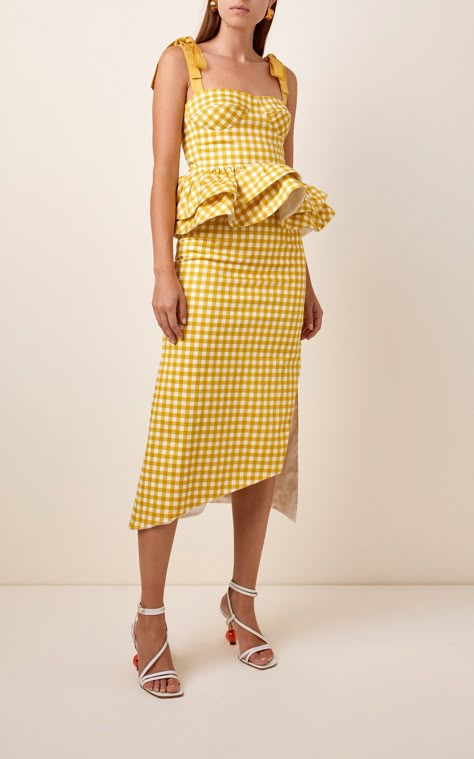 Junquillo Gingham Cotton-Poplin Peplum Top by Silvia Tcherassi | Moda Operandi Gingham Set Outfit, Peplum Dresses, Kinds Of Clothes, Peplum Hem, Fashion Design Clothes, Colourful Outfits, Strappy Sandals, Simple Dresses, Cotton Poplin