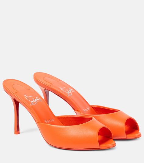 Me Dolly 85 leather mules in orange - Christian Louboutin | Mytheresa Me Dolly Louboutin, Louboutin Me Dolly, Louboutin Online, Christian Louboutin Sandals, Orange Heels, Shoes Heels Classy, Red Louboutin, Christian Louboutin Women, Mid Heel Sandals