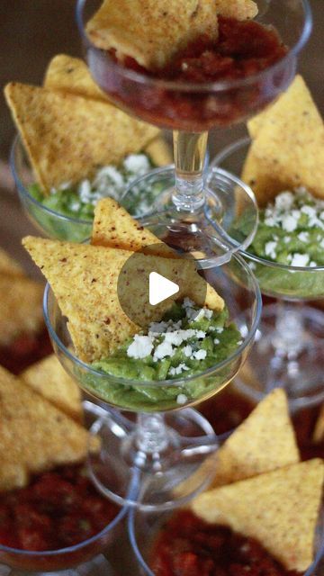 Megan Ruffles on Instagram: "Please read this caption👇🏻  Comment link to shop these stackable champagne glasses.   There are so many things you could do with these. Let me know if you want more ideas. Would be fun for a graduation party, bridal shower, baby shower, etc.   Please note: the chips get soggy fairly quickly in the salsa so add your chips right before serving or just do chips and guacamole. The chips don’t get soggy in guac like they do in salsa. You could also fill each glass with salsa only and have  a big bowl of chips on the side for guests to add as they wish.   #bridalshowerfood #graduationpartyideas #graduationpartyfood #babyshowerfood #cincodemayoparty" Individual Chips And Salsa, Shotcuterie Ideas, Shotcuterie Party, Chips And Guacamole, Nacho Chips, Graduation Party Foods, Birthday Bbq, Bridal Shower Food, Chips And Salsa