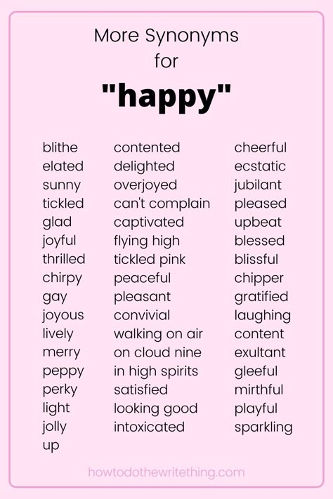 Synonyms For Happy, Happy Synonyms, More Synonyms, Manifestation Inspiration, Writing Expressions, Advance English, Tatabahasa Inggeris, Aesthetic Writing, Writing Inspiration Tips