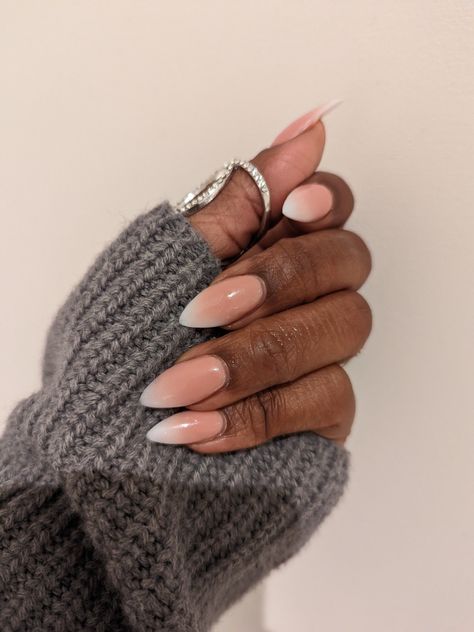 Pointy Ombre Nails, Ombre Sns Nails Almond, Ombre American Nails, Black Bridesmaids Nails, Elegant Almond Nails Classy Ombre, Poly Gel Almond Nails, Russian Manicure Almond Nails, Natural Ombre Nails Almond, Ombré French Tip Almond