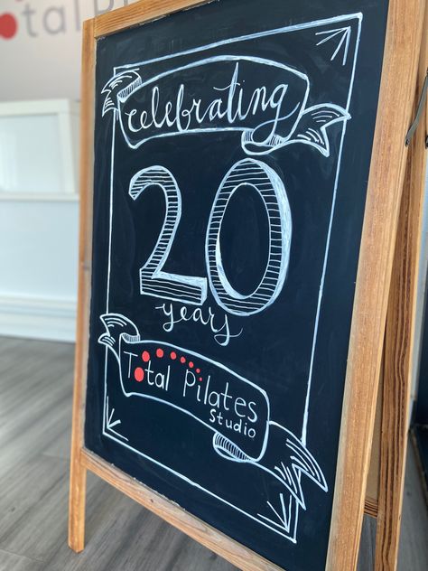 Happy Anniversary Chalkboard Art, Anniversary Chalkboard, Pilates Studio, Chick Fil A, Chalkboard Art, Chalk Art, Happy Anniversary, Chalk Paint, 20 Years