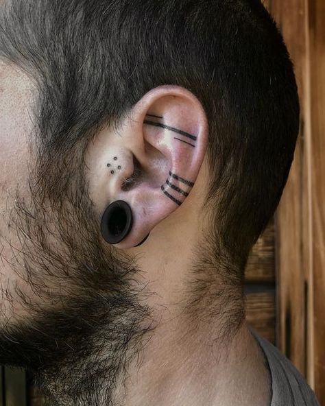 •:• Handpoked Tattoos •:• | #handpoked ear tattoo. Always a fun challenge, thank you brother Markus /// it was rad to meet you. Done from my new private, appointment… | Instagram Music Note Ear Tattoo, Men’s Ear Tattoo, Mens Ear Tattoo, Men’s Tattoo Behind Ear, Scalp Tattoos Men, Tattoo Ideas For Men Minimalist, Men Ear Tattoo, Simple Ear Tattoos, Tattoo Near Ear