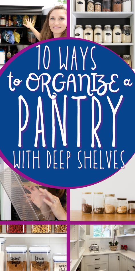 How To Organize Deep Pantry Cabinets, Organizing Tall Pantry Cabinets, Organizing Cabinet Pantry, Pantry Storage Shelving, Add Shelves To Pantry, Deep Pantry Shelf, Kitchen Shelves Organization Ideas, Deep Cupboard Storage Ideas Kitchen, Pantry Organizing Tips