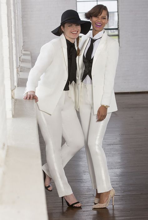 Little Black Tux Lesbian Wedding Tuxedos by David Tutera Birkenstock Outfit, Drawing Female, Boot Outfits, Tuxedo Women, Outfit Ideas For Women, White Tuxedo, Black Tux, Lesbian Wedding, Swag Style