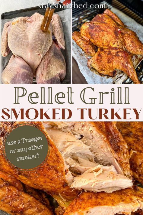 Traeger Smoked Turkey Recipes, Cooking Turkey On Traeger Grill, Traeger Turkey Brine, Whole Turkey On Pellet Grill, Injection For Smoked Turkey, Thanksgiving Turkey Traeger, Smoked Spatchcock Turkey Pellet Grill, Smoked Turkey On The Traeger, Smoked Turkey On Pit Boss