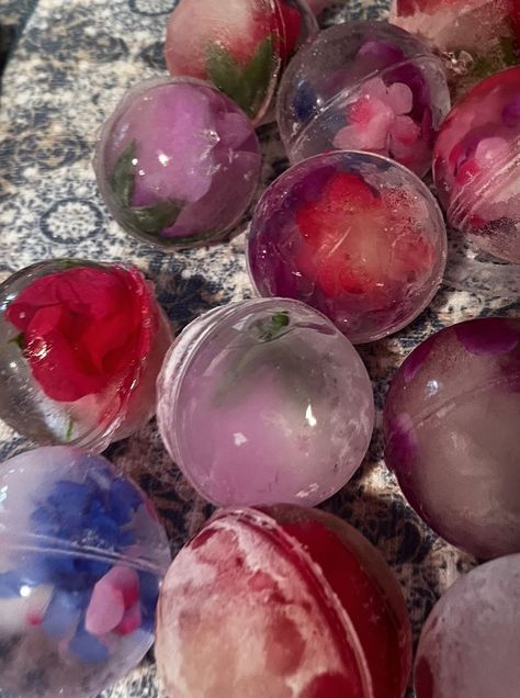 Flower Ice Cubes, Round Ice Cubes, Flower Ice, Round Ice, The Language Of Flowers, Champagne Bucket, Round Flower, Champagne Buckets, Language Of Flowers