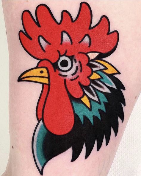 Rooster American Traditional Tattoo, Easy American Traditional Tattoo, Rooster Tattoo Traditional, Americana Tattoo Traditional, Traditional Rooster Tattoo, Simple American Traditional Tattoo, Rooster Tattoo Design, American Traditional Animal Tattoo, American Traditional Flash Sheet