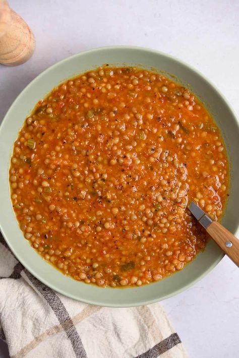 Vegan Lentil Tomato Soup Recipe - (Gluten-free, Dairy-free) Greek Lentil Soup Recipe, Lentil Tomato Soup, Soup Stovetop, Tomato Lentil Soup, Tomato Lentils, Tomato Soup Homemade, Tomato Soup Recipe, Vegan Lentil, Lentil Soup Recipes