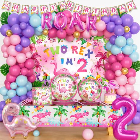 PRICES MAY VARY. 🩷 FUNNY TWO REX PARTY – Turn your little girl's 2nd birthday party into an unforgettable experience with the best second dinosaur party out there! Our pink dinosaur-themed decorations and accessories are sure to make her day, creating an enchanting atmosphere that will take your guests on a prehistoric adventure they will never forget. Welcome to the wonderful world of pink dinosaurs! 🦖 TWO REX BIRTHDAY DECORATIONS GIRL INCLUDES - 100 x 12’’ latex balloons | 45 x 5’’ latex bal Two Rex Birthday Party Girl, 2nd Birthday Decorations For Girl, Two Rex Birthday, 2nd Birthday Decorations, Dinasour Birthday, Girl Dinosaur Party, Backdrop Balloon, Second Birthday Ideas, Themed Decorations