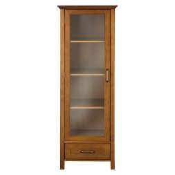 Avery Linen Cabinet with 1 Door Oil Oak Brown - Elegant Home Fashions Glass Door Bathroom, Linen Storage Cabinet, Linen Cabinets, Glass Panel Door, Wooden Bathroom, Cabinet Shelving, Linen Cabinet, Linen Storage, Glass Bathroom