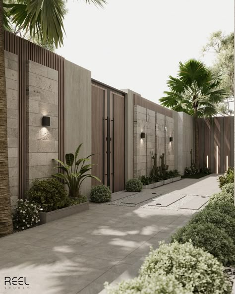 L A N D E S C A P E :: Behance Small Home Garden Design, Villa Landscape, Tor Design, Design Garden Ideas, Compound Wall Design, Ideas Garden Design, House Main Gates Design, House Fence Design, Contemporary House Exterior