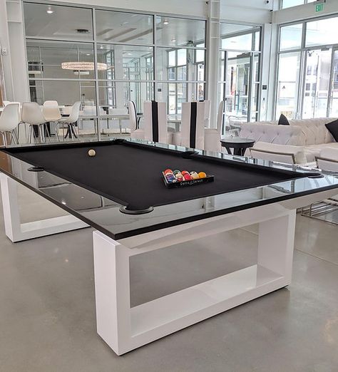 White Pool Table, Pool Table Room Decor, Dining Room Pool Table, Pool Dining Table, Diy Pool Table, Pool Table Design, Pool Tables For Sale, Pool Dining, Custom Pool Tables