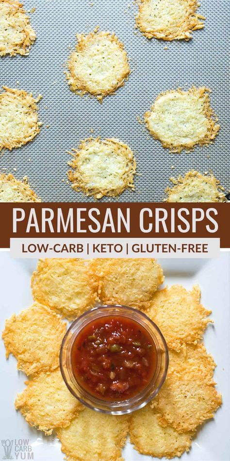 Want crunchy keto cheese chips that can be made with only one ingredient? You can bake a batch of easy Parmesan crisps in only a few minutes! Parmesan Crisps Recipe, Keto Cheese Chips, Parmesan Cheese Crisps, Parmesan Crisps, Cheese Chips, Cheese Crisps, Keto Cheese, Recipes Beef, Cheese Snacks