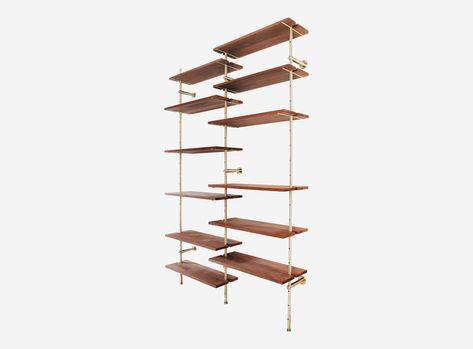 Brass Rail Shelving-31900 Rail Shelving, Rail Shelf, Ryan Taylor, Storage Unit Design, Wall Mounted Shelving Unit, Brass Rail, Shallow Shelves, Interior Railings, Hide Cables