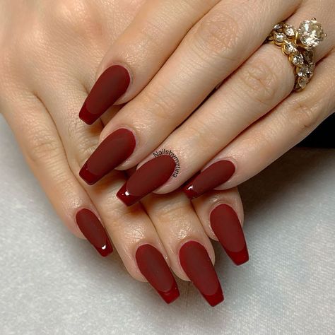 Red Matte Nails, Red Coffin, Acrylic Nail Designs Coffin, Red Nail Art Designs, Dark Red Nails, Red Nail Art, Makeup Hacks Beauty Secrets, Red Acrylic Nails, Red Nail Designs