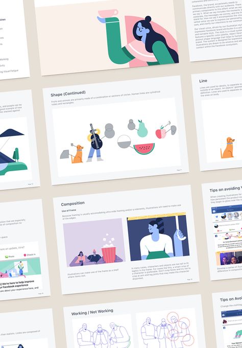 A new style guide, illustration and animation system for the entire Facebook ecosystem. There’s many imitators, but there’s only one Alegria. Guide Illustration, Design And Technology, Creative Company, Illustration Style, Brand Guide, Cultural Events, Color Help, Pattern Illustration, Ecosystem