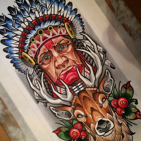 Native American Chief Tattoo, Tattoo Sketch Art, Native Indian Tattoos, Indian Tattoo Design, Indian Tattoos, Americana Tattoo, Body Tattoo Design, Full Tattoo, Sunset Tattoos