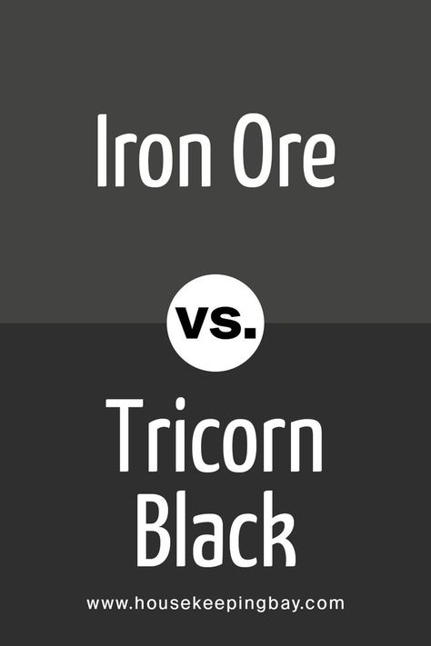 Iron Ore vs. Tricorn Black  by Sherwin Williams Tri Corn Black Sherwin Williams Cabinets, Iron Ore Sherwin Williams Shutters, Tricorn Black Door Exterior, Pure White And Iron Ore Exterior, She Twin Williams Tricorn Black, Iron Ore Exterior With Tricorn Black Trim, Iron Ore Front Door Entrance, Soft Black Paint Color Sherwin Williams, Sw Iron Ore Vs Tricorn Black