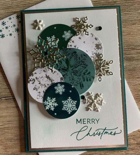 Shaped Christmas Cards, Stampin Up Snowflake Cards, Hang An Ornament Stampin Up Cards, Bauble Christmas Cards, Scrapbook Christmas Cards, Christmas Card Layouts, Papercraft Christmas Cards, Anna Griffin Christmas Cards, Stamped Christmas Cards