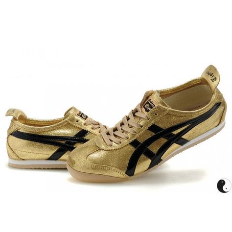 Asics Onitsuka Tiger Mexico 66 Mens Shoes Gold Black Black Leather Trainers, Inexpensive Fashion, Asics Tiger, Tiger Mexico 66, Onitsuka Tiger Mexico 66, Mexico 66, Asics Sneakers, Onitsuka Tiger, Shoe Company