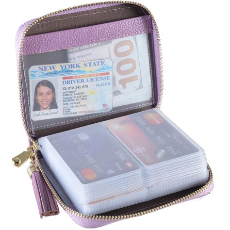 PRICES MAY VARY. Material: Genuine Cowhide Leather and PVC card slots. Size: 5.11"*4.5"*0.98" (13*11.5*2.5 CM) Large Capacity: The card holder has 40 cards slots and 2 ID Windows. It is enough room for your ID card, credit cards, gift cards and dicounted cards. Small size is perfect to fit in your pockets or handbags. RFID Blocking: RFID Blocking designed lining keeps your vital information Secure. Be safe and protected from Electronic Pick pocketing. Good Gift: Our card holder is a great gift f Gift Cards & Certificates, Credit Card Holder Wallet, Great Gifts For Women, Leather Card Case, Card Holder Wallet, Parent Gifts, Credit Card Holder, Gift Cards, Card Wallet