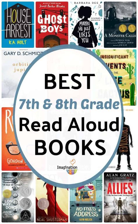 Books To Read In 7th Grade, Reading Challenge For Middle School, Best Books For 7th Graders, Realistic Fiction Books For 7th Grade, 7th Grade Books To Read, Grade 8 Activities, Middle School Read Alouds, Best Books For Middle Schoolers, Books For Middle School Boys