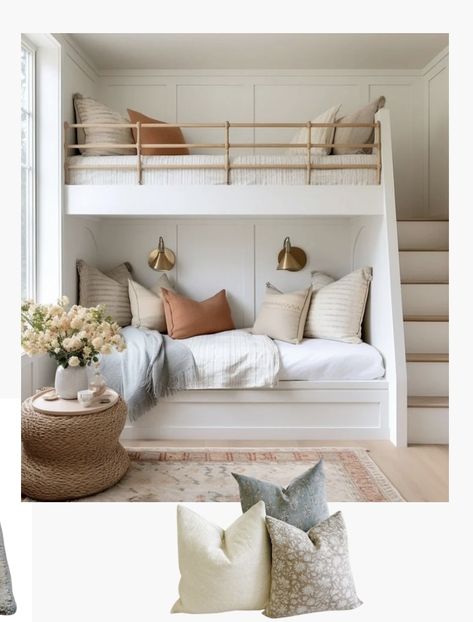 Bunk Beds For Guest Room, Bunk Beds Lake House, Modern Farmhouse Twin Bedroom, Guest Bunk Room, Bunk Bed Built In, Builtin Bunkbeds, Modern Farmhouse Girls Bedroom, Guest Room With Bunk Beds, Bunk Rooms Built In