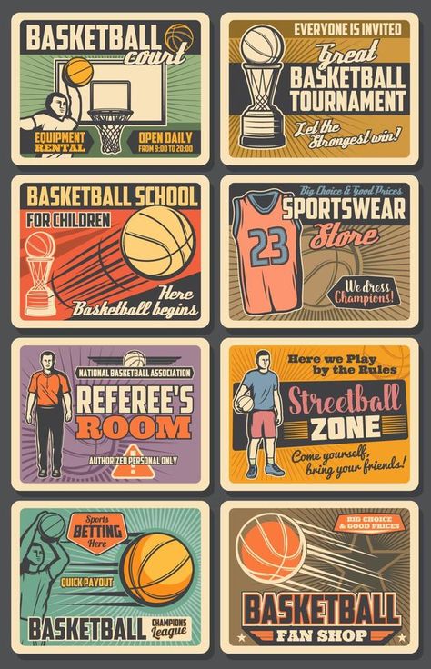 Basketball players vector retro vintage posters Retro Basketball Poster, Vintage Sport Poster, Intrams Poster, Vintage Sports Graphic Design, Retro Sports Poster, Retro Sports Design, Basketball Advertising, Retro Pubmat, Vintage Basketball Aesthetic