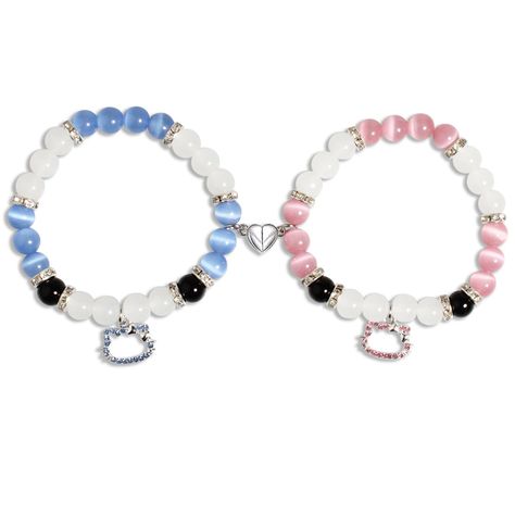 PRICES MAY VARY. Friendship Inspired Matching Bracelets: This inspired matching bracelets are Kitty and Kitty-themed, including a pink kitty charm bracelet and blue kitty charm bracelet, are connected by a heart-shaped charm, like you both, attract each other while come close. Couple Heart Bracelets: This matching bracelets can make separated friends, couples or family members feel connected. Wearing these heart bracelets, no matter where you are, no matter how far you go, you can feel together. Couples Matching Necklace, Magnetic Heart Bracelet Couple, Magnetic Heart Bracelet, Matching Glass Bead Bracelets, Matching Charm Bracelets, Mlp Bracelets, Duo Bracelets, Spider Bracelet, Matching Bracelets For Couples