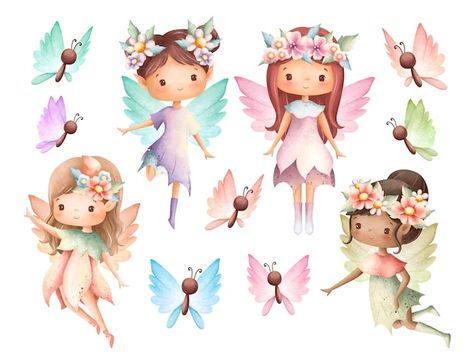 Fairy Garden Birthday Party, Fairy Clipart, Fairy Stickers, Fairy Illustration, Illustration Blume, Fairy Girl, Flower Fairy, Watercolor Animals, Flower Illustration