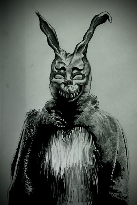 Frank the rabbit from Donnie Darko movie Donnie Darko Rabbit Tattoo, Frank The Rabbit Drawing, Frank The Rabbit Tattoo, Frank Donnie Darko Drawing, Scary Bunny Drawing, Frank Donnie Darko Tattoo, Donnie Darko Bunny, Donnie Darko Drawing, Donnie Darko Art