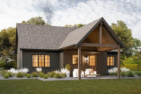 Exclusive 2-Bed Cottage Plan with Vaulted Living Space - 270061AF | Architectural Designs - House Plans Cottage House Plan, Bedroom Traditional, Small Cottage Homes, 2 Bedroom House Plans, Traditional Cottage, Farmhouse Style House Plans, Country Style House Plans, Cottage Plan, Open Space Living