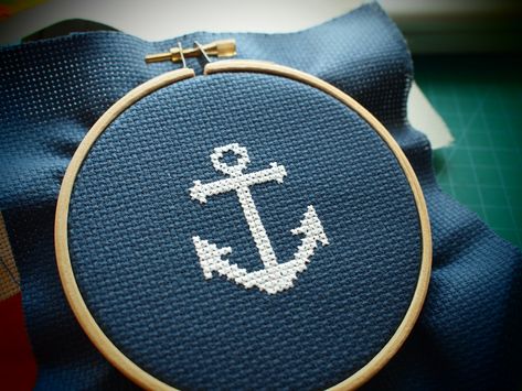 Anchor Cross Stitch | Flickr - Photo Sharing! Anchor Cross Stitch, Anchor Cross, Framed Cross Stitch, Yarn Thread, Crochet Cross, Embroidery Inspiration, Cross Stitch Kits, Hoop Art, Embroidery Projects