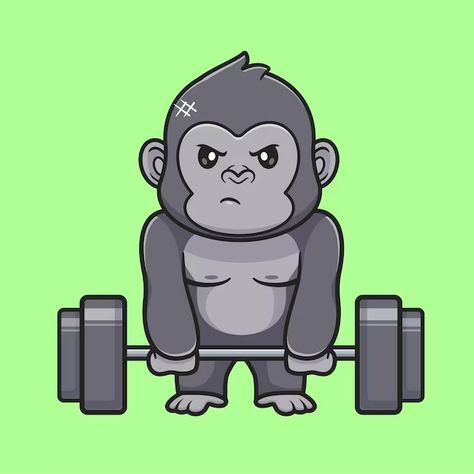 Catalyststuff | Freepik Gym Cartoon, Cute Gorilla, Gorilla Gym, Gym Icon, Gym Bar, Gym Art, Vector Icons Illustration, Sport Icon, Cartoon Background