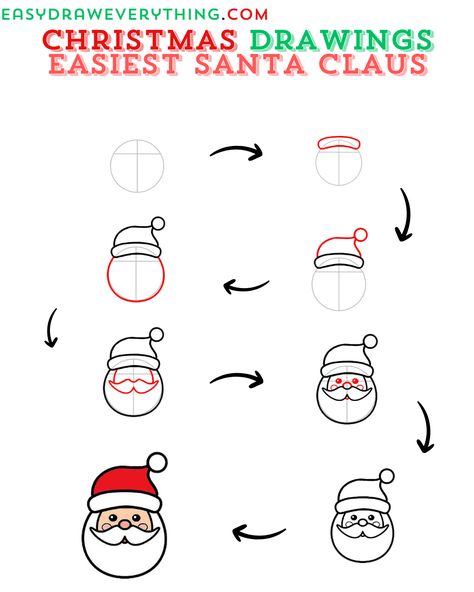 Easiest Santa Claus Santa Claus Drawing Easy Step By Step, How To Draw A Santa Claus, How To Draw Santa For Kids, Santa Clause Drawings For Kids, Santa Directed Drawing, How To Draw Santa Claus, Step By Step Christmas Drawings, Draw Santa Easy, Santa Drawing For Kids