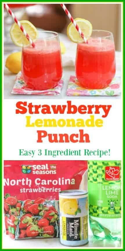 This 3 ingredient strawberry lemonade punch is the perfect non alcoholic punch for bridal showers, baby showers, Christmas parties, weddings, and large group entertaining. Its tangy flavor is sweet and refreshing. Its bright color makes a beautiful presentation. #ad #nonalcoholicpunch #strawberrylemonadepunch Punch For Wedding, Raspberry Lemonade Punch, Strawberry Lemonade Punch, Pineapple Lemonade Punch, Lemonade Punch Recipe, Bridal Shower Punch, Shower Punch, Wedding Punch, Easy Party Drinks